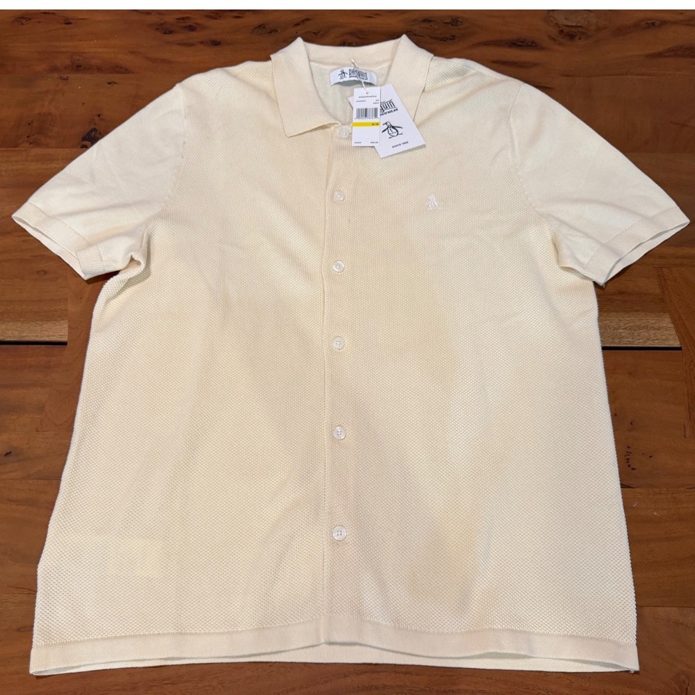 Original Penguin Men's Birch Cream Knit Button Down Shirt NEW Size Medium